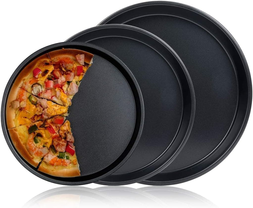 DEVANI IMPEX 3PCS Pizza Baking Pan Black Baking Sheets for Oven Nonstick Round Pizza Tray Bakeware Carbon Steel Sheet Pans for Cooking Multifunction