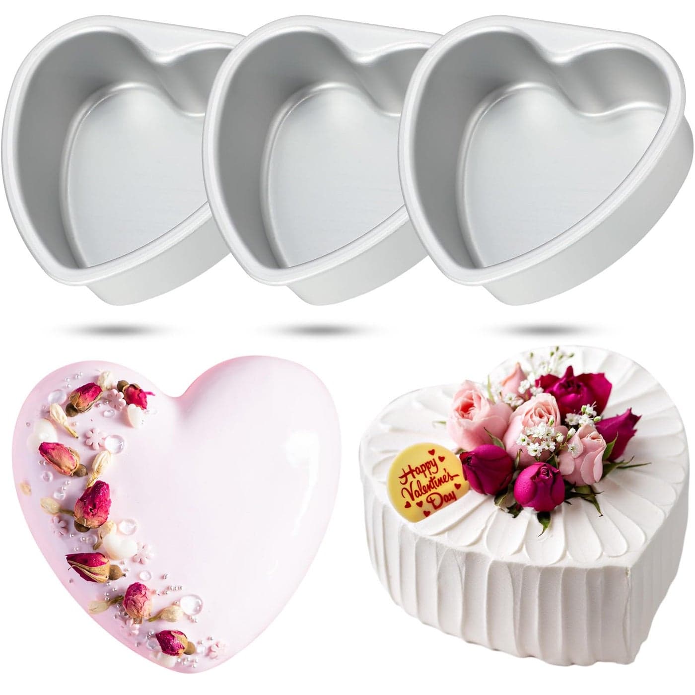 Mifoci 3 Pieces Heart Shaped Cake Pans Aluminum Cake Pans Heart Baking Mold for DIY for Kitchen Wedding PartySilver57 Inch