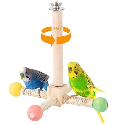 FrgKbTm Rotating Bird Perches Toy Interactive Spinning Parrot Parakeet Toys Wooden Exercise Stand Bird Cage Accessories for BudgiesCockatielsSmall Birds