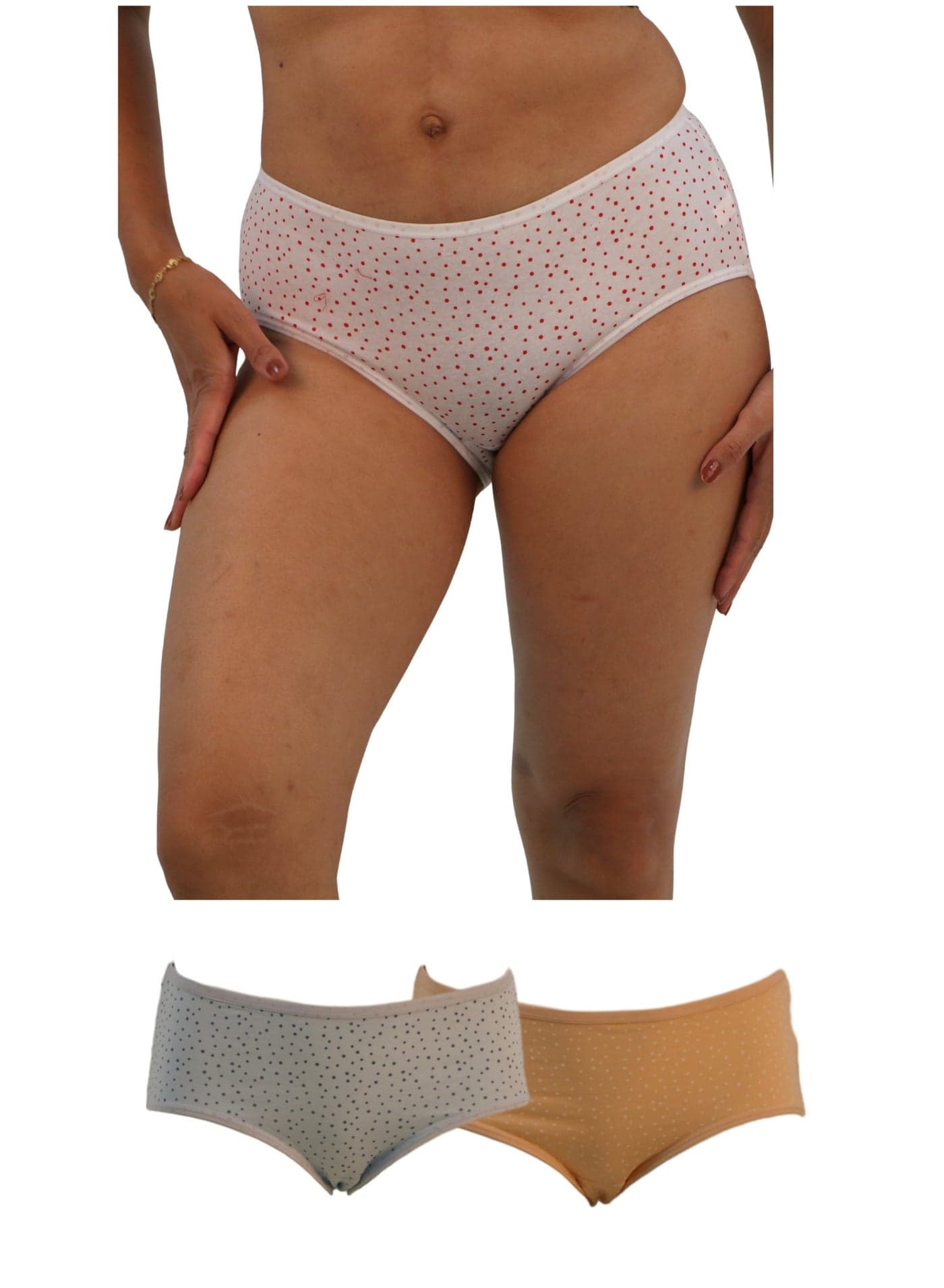 123086 Women's Dots Design Mid Rise 3-Pack Panties, Multicolor