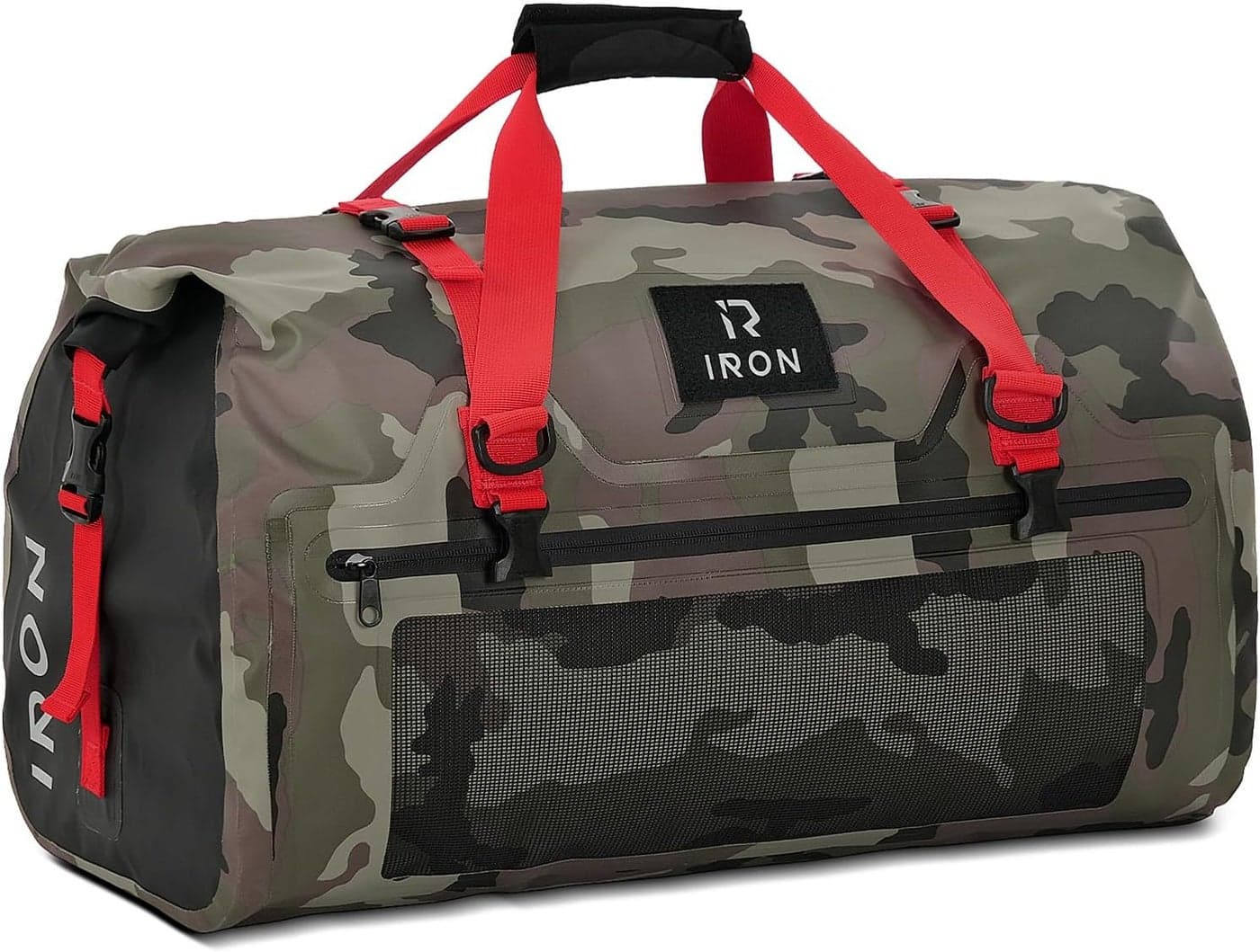 BORLENI Waterproof Motorcycle Dry Bag - 30L Camouflage Duffel Bag with Outer Mesh Pocket