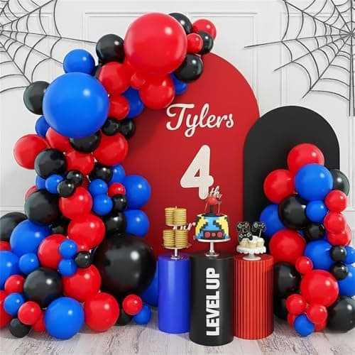 Red Blue Black Balloon Arch Garland Kit 101 Pcs Matte Red Black and Royal Blue Latex Balloon Garland Set for Boys Kids Man Halloween Cool Spider Theme Party Birthday Graduation Party Decorations