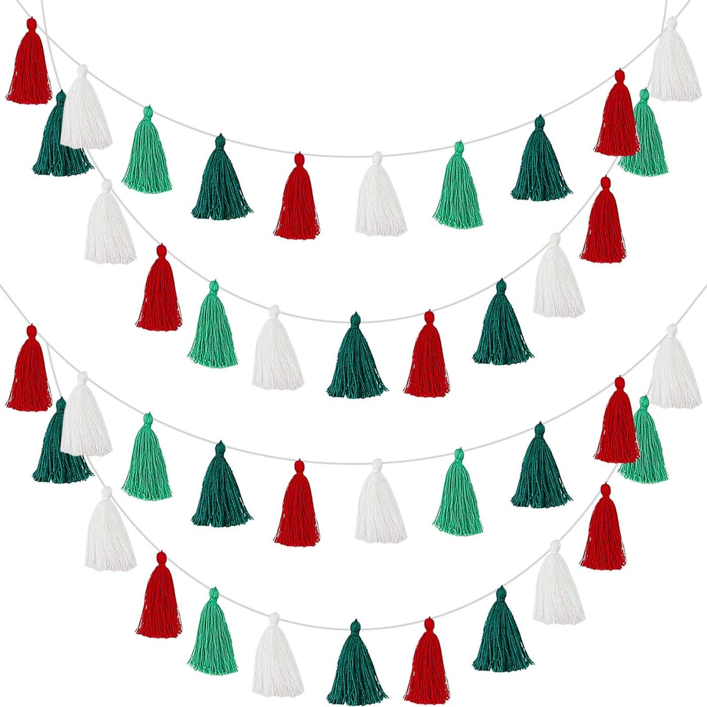 WILLBOND 4 Pieces Tassel Garland for Classroom Boho Pastel Garland Tassel Banners Decoration Back to School Classroom School Supplies Decor31 InchRed White Light Green Dark Green