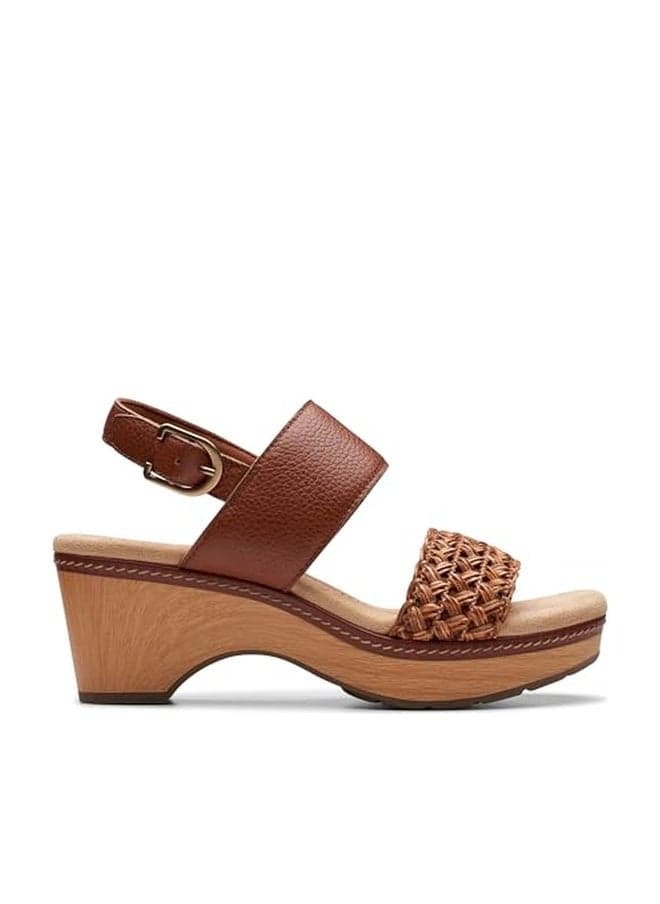 Clarks Women's Seannah Step Wedge Sandal, Tan Leather, 9 Wide