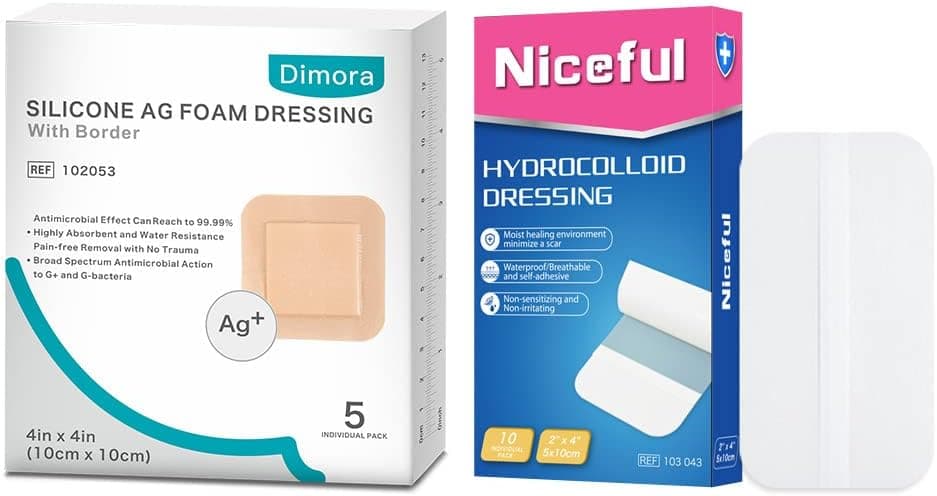 10 Pack Hydrocolloid Bandages 2x4 5 Packs Ag Silicone Foam Dressing 4 x 425 X 25 pad Adhesive Waterproof Wound Dressing High Absorbency Fast Healing
