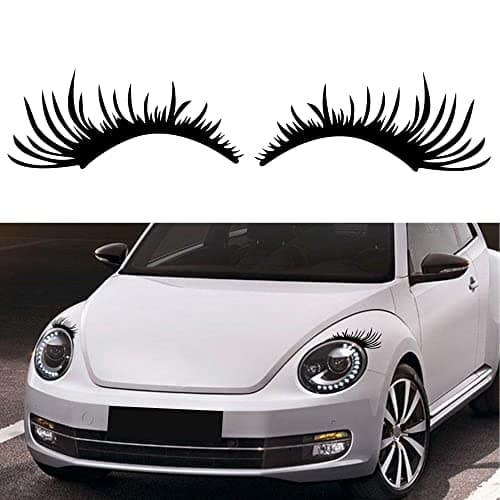 TOMALL 2Pcs Car Headlight Eyelashes Stickers Waterproof Personality Cute Decoration Fake Eyelash Decals for Car Truck Headlamp Headlight Black