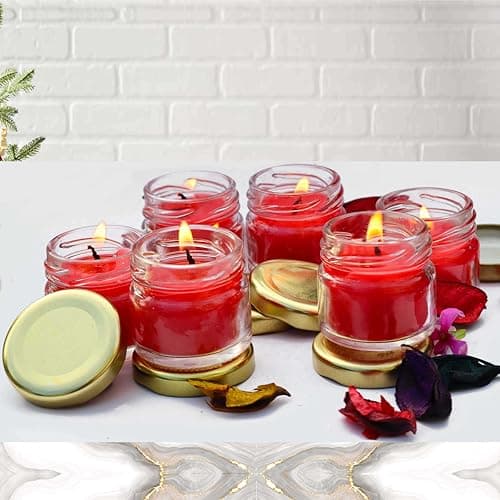 Pure Source India Scented Wax Mini Jar Candle, Pack of 6, Rose in for Festival, Party, Wedding