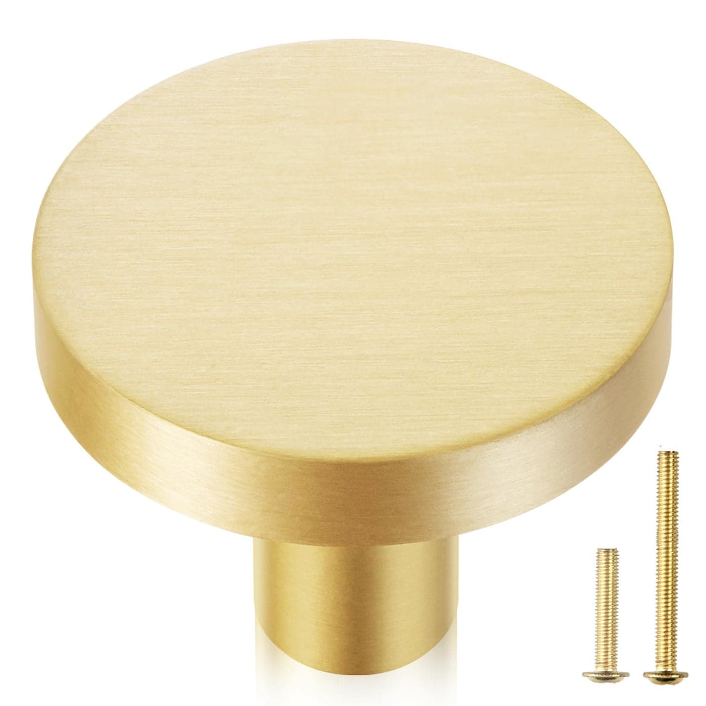 QOGRISUN 2Pack Solid Brass Cabinet Knobs 1316Inch Diameter Round Gold Dresser Drawer Pulls Handles Modern Kitchen Hardware Brushed Brass Finish