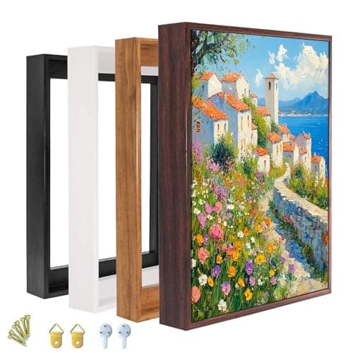Floater Frame for 1.25 thick Canvas, Available in 25+ size and 4 Color, Wood-Look Floating Frame for Finished Canvas Artist Panel Oil Painting Wall Art Décor (White Frame, 8"x10")