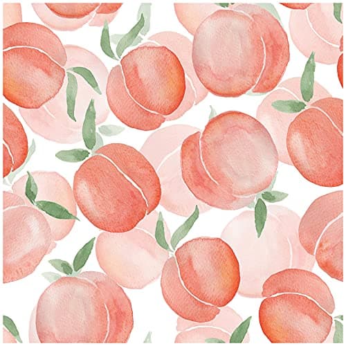 HAOKHOME Watercolor Peach Peel and Stick Wallpaper Pink/Green/White Removable for Kithen Cabinet Shelf Liner Decorations 17.7in x 118in