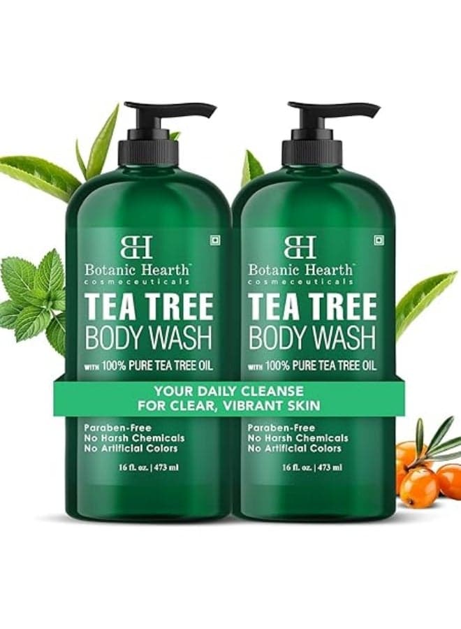 Botanic Hearth Tea Tree Body Wash (473ml, 2-Pack) | Daily Purifying Shower Gel Multipack for Deep Cleansing & Long Lasting Odor Control | Natural Moisturizing Skin Cleanser for Men, Women & Family
