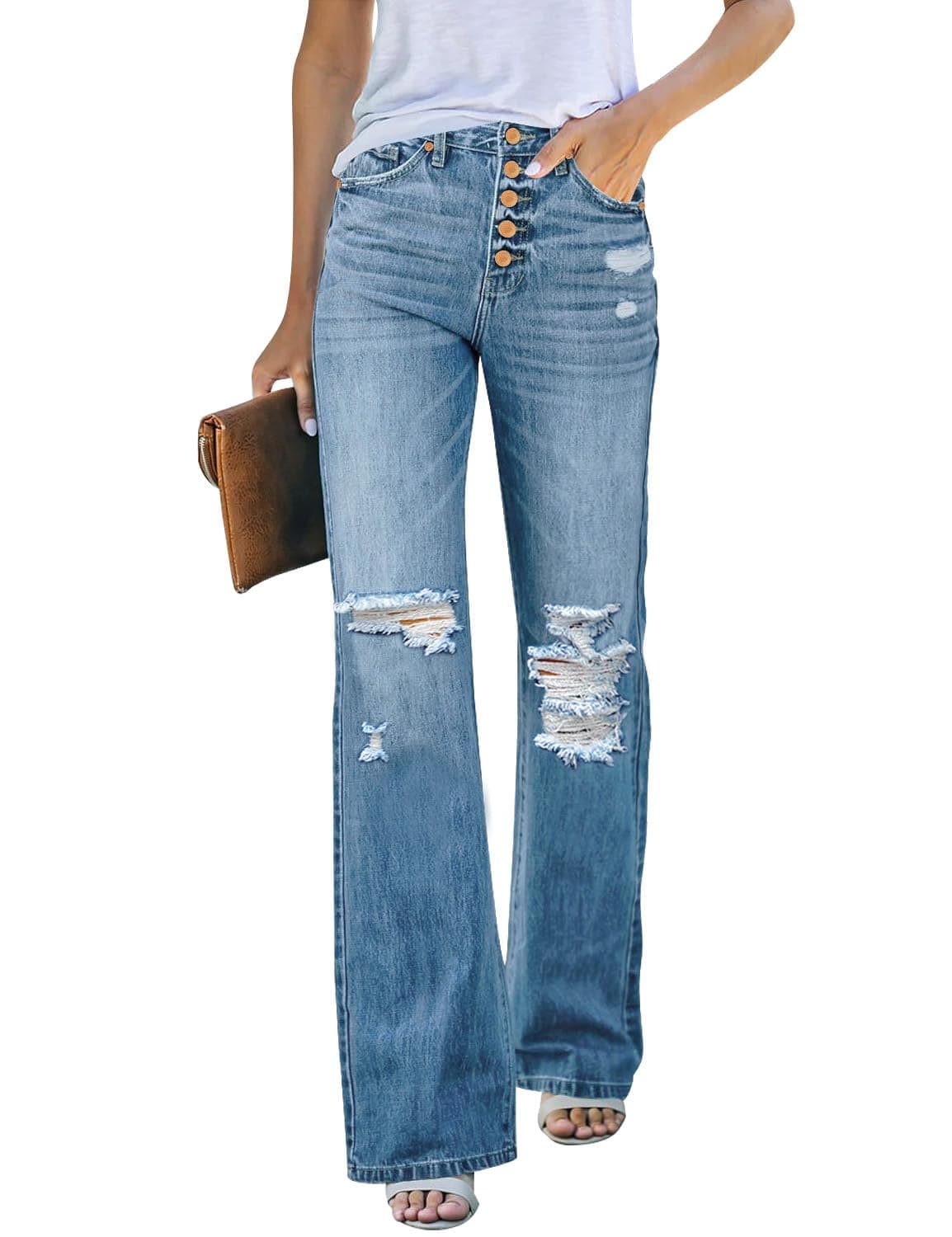LookbookStore Womens Butt Lifting Jeans Women Patch Flare Bell Bottom Raw Hem Bell Bottom Jeans for Juniors Lapis Air Size Small Fits Size 4 6