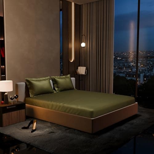 Stoa Paris 300TC UltraSatin Double Bedsheet Set, 10” Drop Fitted Bedsheet with 2 Pillow Covers, Hypoallergenic, Wrinkle Free, Aesthetic Bedding, Home Decor, Gift, Date Night - Olive Oasis