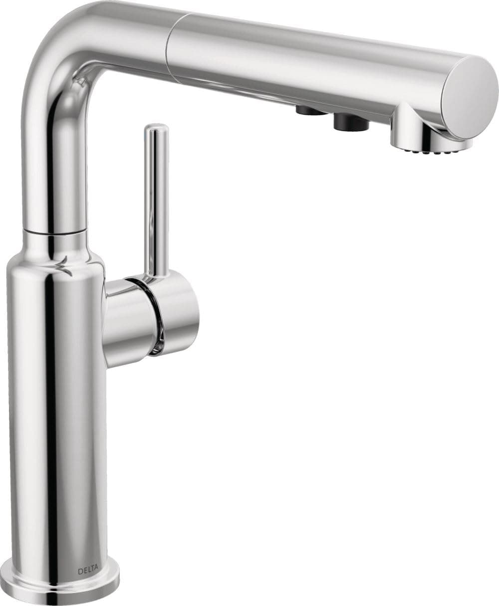 Delta Daneri Chrome Kitchen Faucet with PullOut Sprayer Modern Single Hole Kitchen Sink Faucet Single Handle Chrome 16879DST