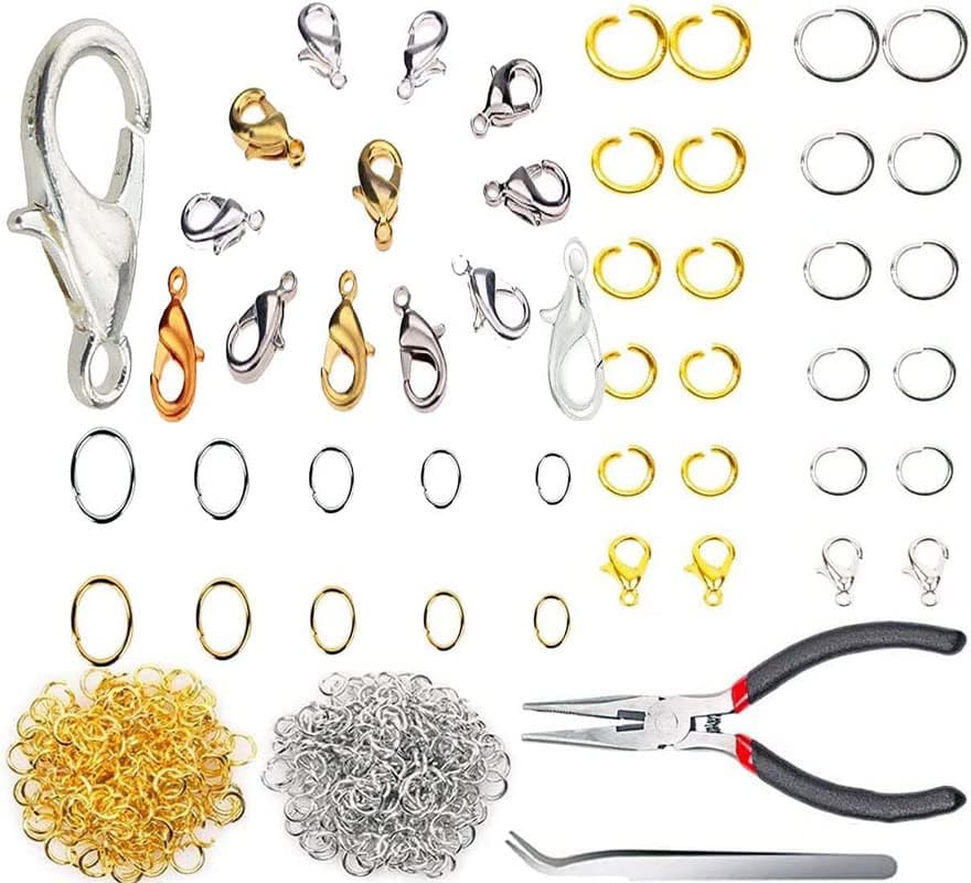 DIY Crafts 300 Grm, Nickel Silver, Open Jump Rings Kit, 20x Lobster Clasps 1x Plier 1x Tweezers, Clasps Jump Rings Opener Pliers Tweezers for Jewelry Making, Accessorie (300 Grm, Nickel Silver)