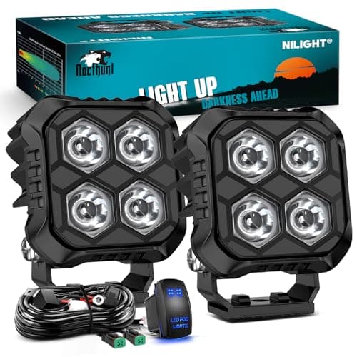 Nilight LED Pod Light 2PCS 2.8 Inch 20W Square Driving Lights 4 LED Hyper Spot Beam Offroad Light Work Light w/18AWG Rocker Switch Wiring Harness Kit for Truck Motorbike Boat ATV UTV