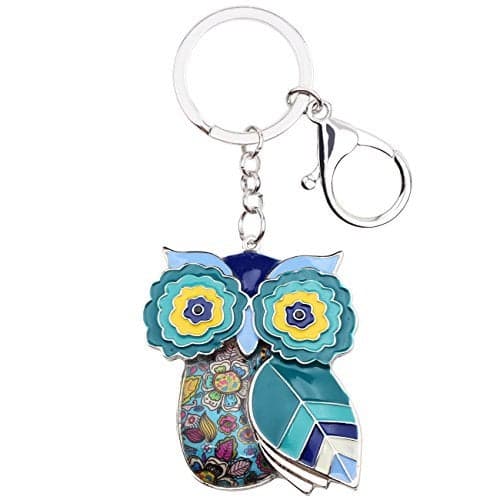BONSNY Enamel Metal Chain Funny Owl Keychains For Women Car Keys Handbags Charms Accessories Gifts (Blue)