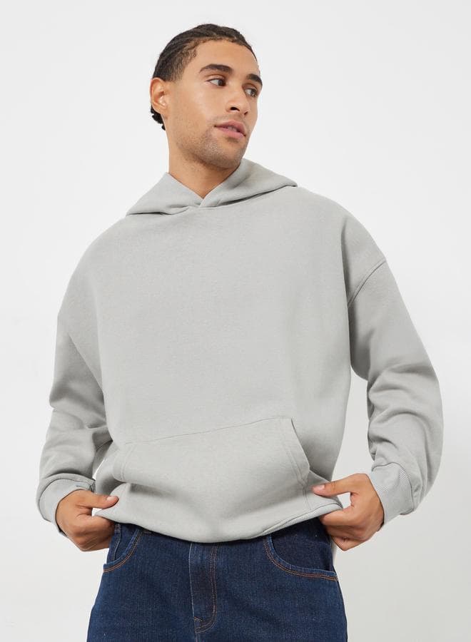 Men Grey Oversized Fleece Back Printed Hoodie
