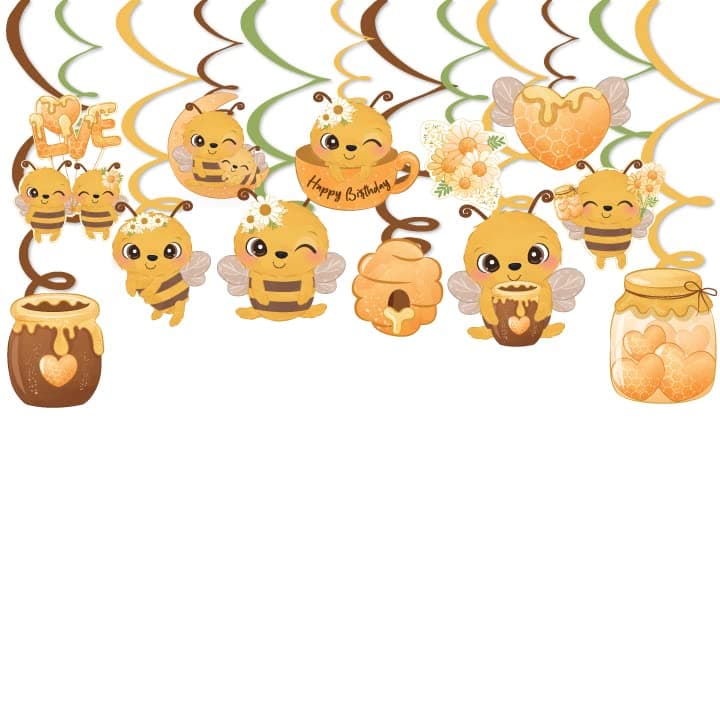 Festiko® Honey Bee Theme Decor,Bumble Bee Theme Birthday Decoration Backdrop Photo Shoot,Birthday Photo Booth Party Item for Adults and Kids, 12 Pcs Swirls
