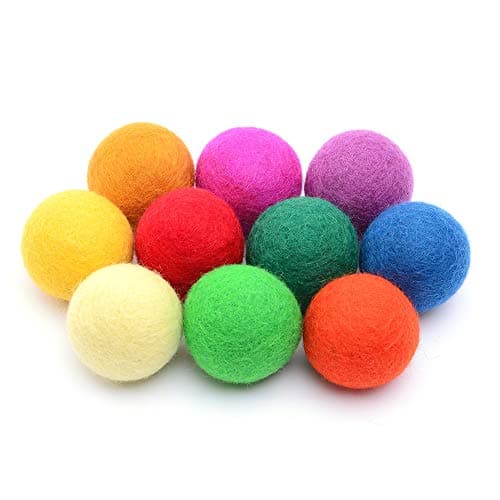 Glaciart One Felt Balls Wool Pom Poms 10 Pieces 4 Centimeters 16 Inch Handmade Felted 10 Colors Red Blue Orange Yellow Green Pink and More Great for Cats Felting and Garland