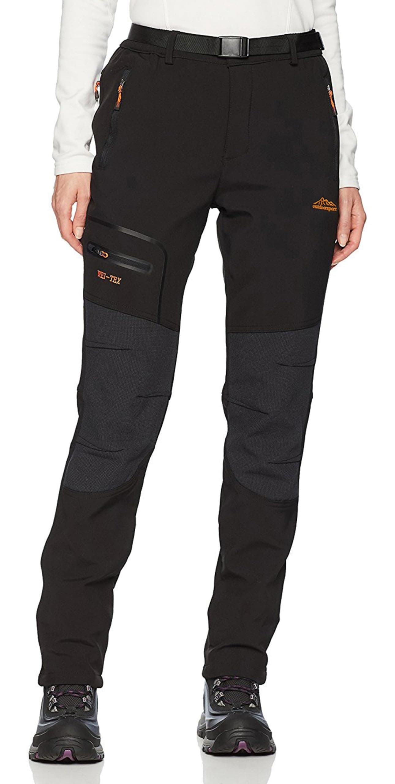 BenBoy Womens Outdoor Waterproof Windproof Fleece Slim Cargo Snow Ski Hiking PantsBlackShort Medium