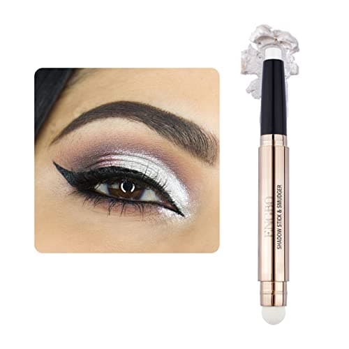 LOKFAR EyeShadow Stick Makeup Cosmetics Eye Brightener Rotatable Cream Eye Shadow Pencil Glitter Shimmer Eyeshadow Stick with Sponge Smudger for Eye Makeup 01 Pearl White Shimmer