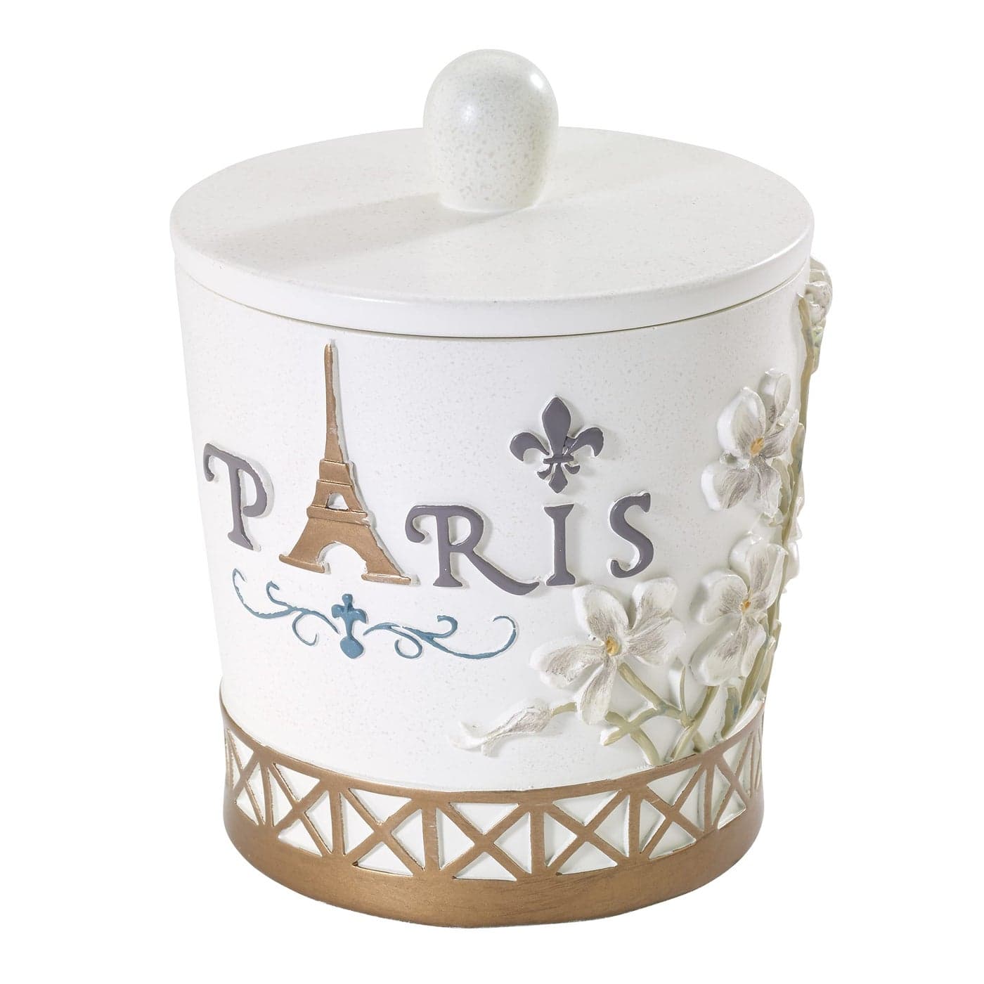 Avanti Linens Covered Jar Hand Painted Resin Countertop Accessories Chic Bathroom Decor Paris Botanique Collection
