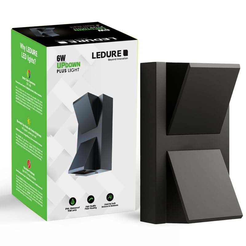 LEDURE LED 6W K-Shape Up Down Outdoor Wall Light | Polycarbonate Body, 6000K Cool White | IP65 Waterproof, Rectangular Shape | Energy Efficient Decorative LED Light | Warm White (Pack of 1)