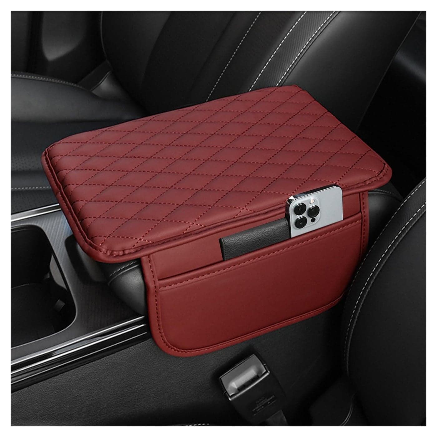 Upgraded Car Center Console CoverMicrofiber Leather Car Armrest Cover Cushion with 2 Storage BagsUniversal Car Armrest Storage Box Car Interior Accessories for Most Vehicles Red