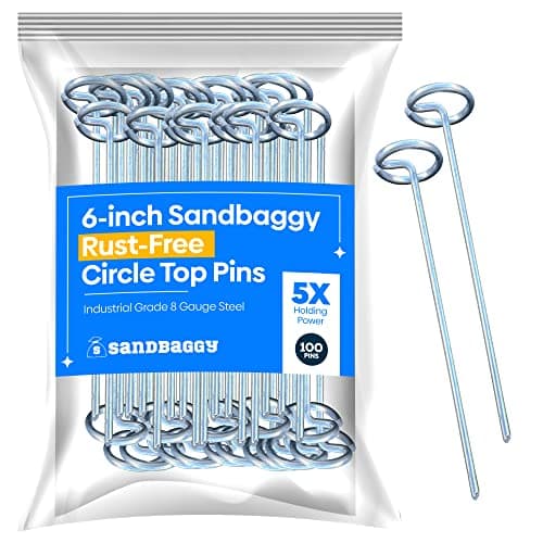 Sandbaggy 6inch Circle Top Pins Landscape Staples Galvanized Garden Stakes for Landscaping SOD Heavy Duty Ground Stakes Lawn Turf Spikes Christmas Decorations Weed Mats 100 Pins
