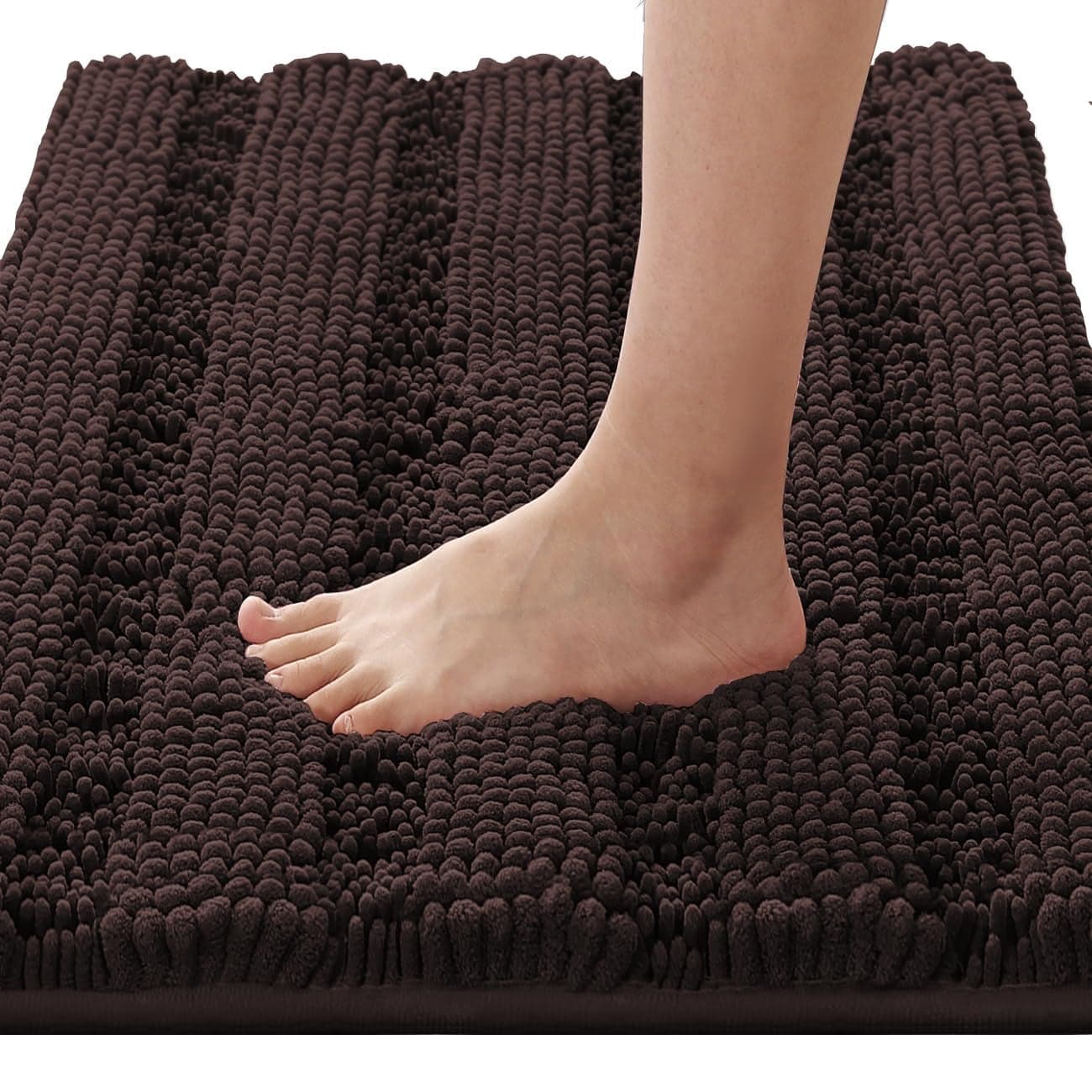 HVERSAILTEX Bath Rugs for Bathroom Non Slip Bath Mats Extra Thick Chenille Striped Rug 20 x 32 Absorbent Non Skid Fluffy Soft Shaggy Washable Plush Mat for Indoor Bath Room Tub Chocolate