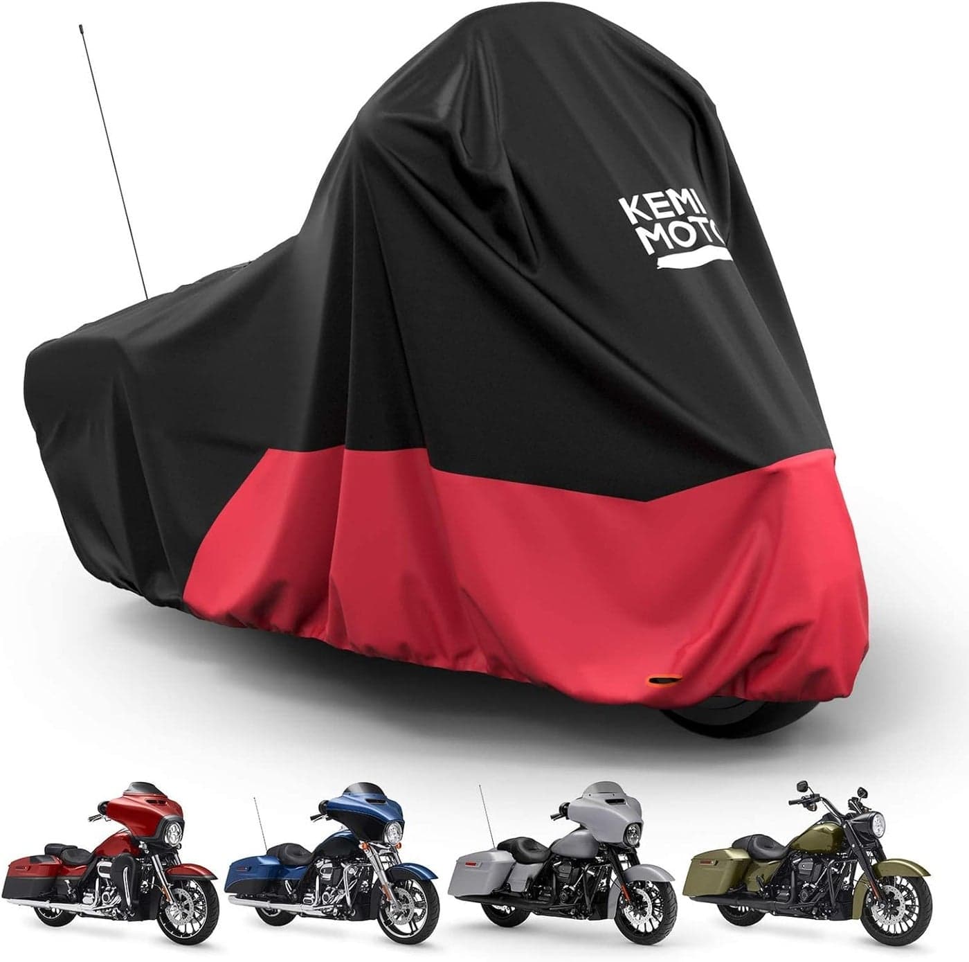 KEMIMOTO Waterproof Motorcycle Cover for Touring Models - Black and Red