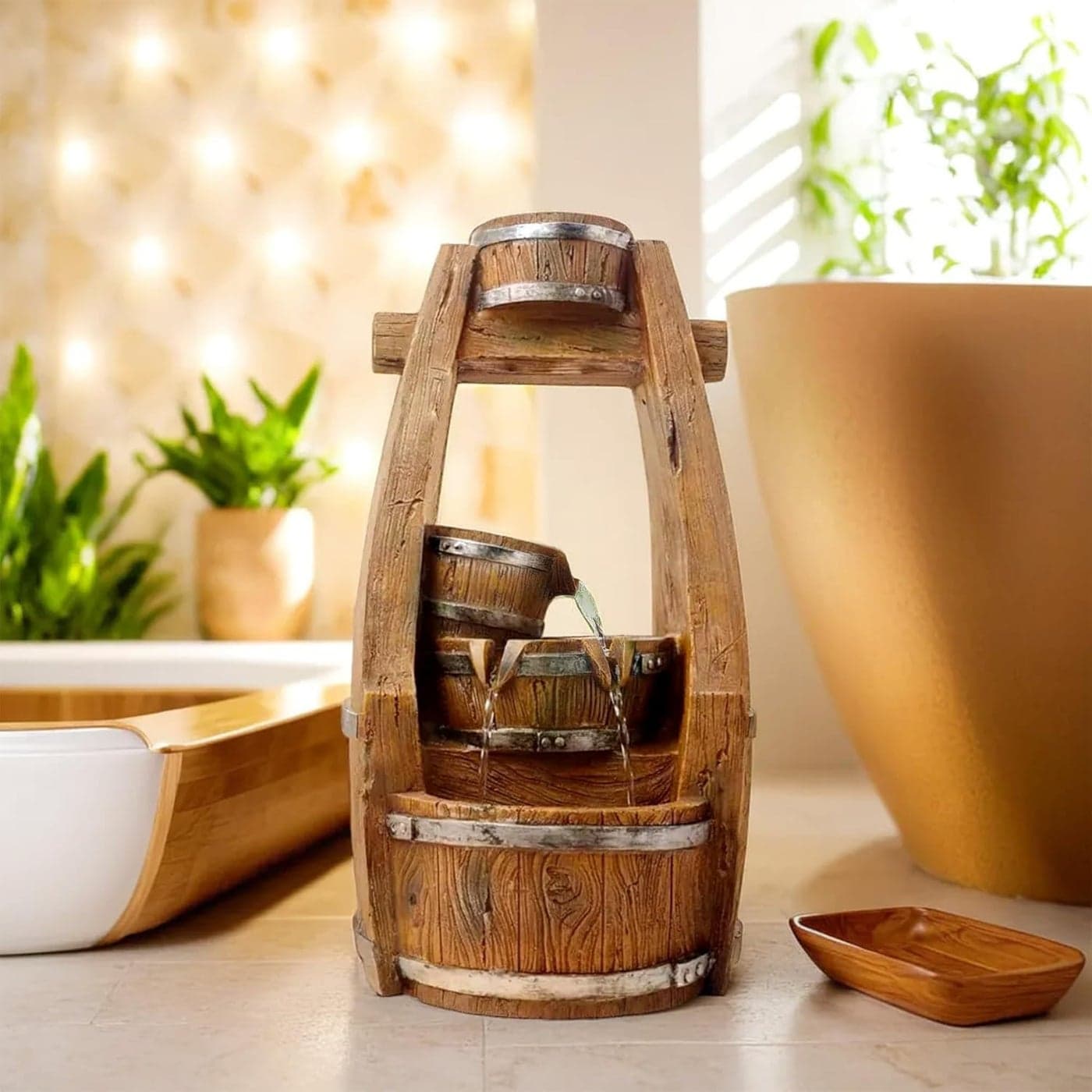The Better Home Polyresin Water Fountain for Home Decor with LED Lights Indoor Decor for Living Room Tabletop Hall Office and Garden Outdoor Waterfall Fountain for Gifting