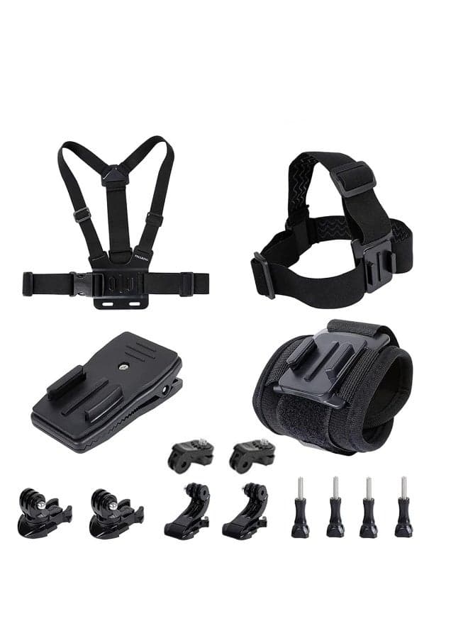 5-in-1 Quick Release Mount Kit for Insta360 One X4 & for Hero 13 12 11-360° Rotating Head Strap, Chest Harness, Backpack Clip & Wrist Strap (Black)