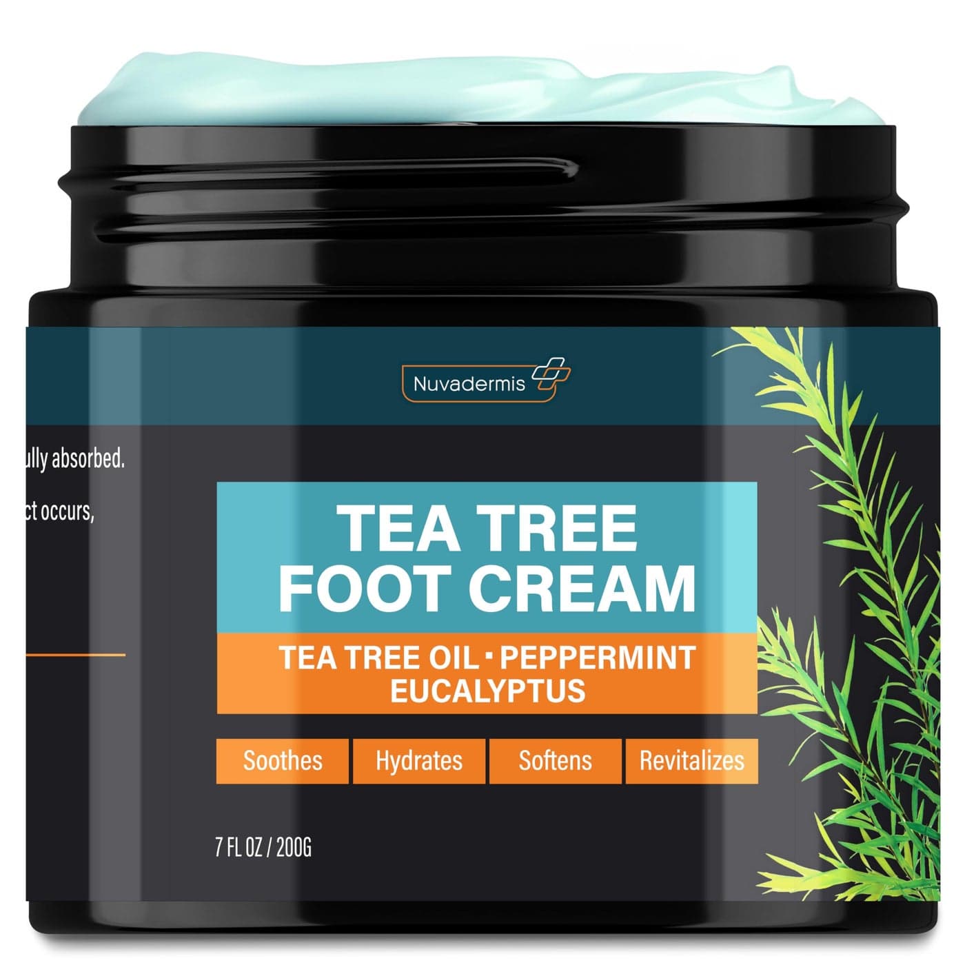 NUVADERMIS Tea Tree Oil Foot Cream Effective Recovery Cream for Dry Cracked Feet Athletes Foot Ringworm Itchy Skin Soothing Moisturizer 7 oz