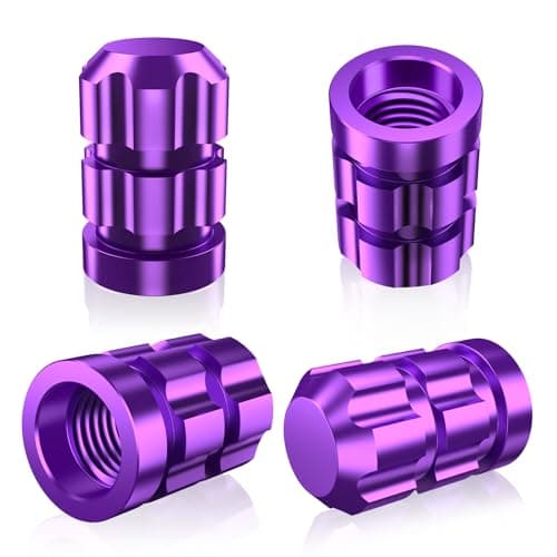 QUARKACE Tire Valve Stem Caps 4 Pack Rustprood Fade Resistant Metal Tire caps Universal Fit for CarsTrucksMotorcyclesBikes Purple