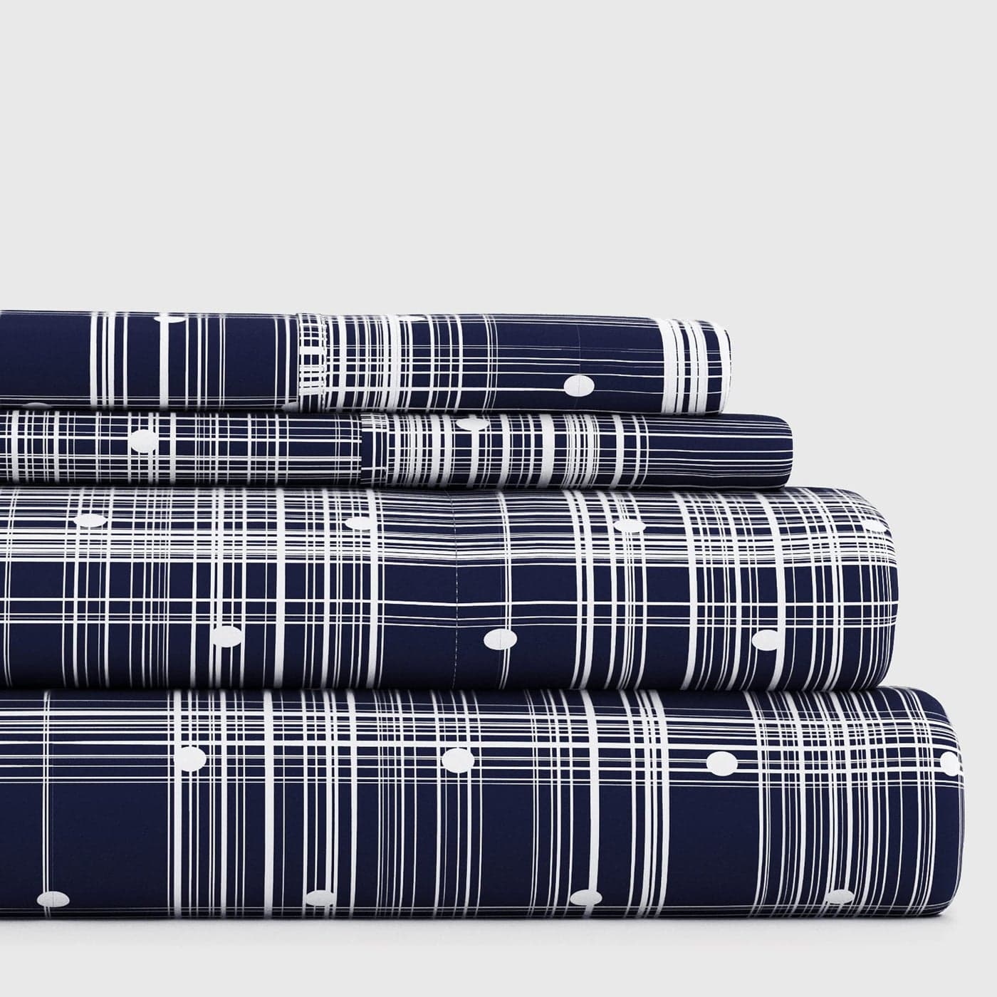 Linen Market DoubleBrushed Patterned Microfiber Full Sheet Set 4 Piece OekoTEX Certified Ultra Soft WrinkleFree 16 Deep Pocket Sheets Easy Care Full Size Polka Dot Navy