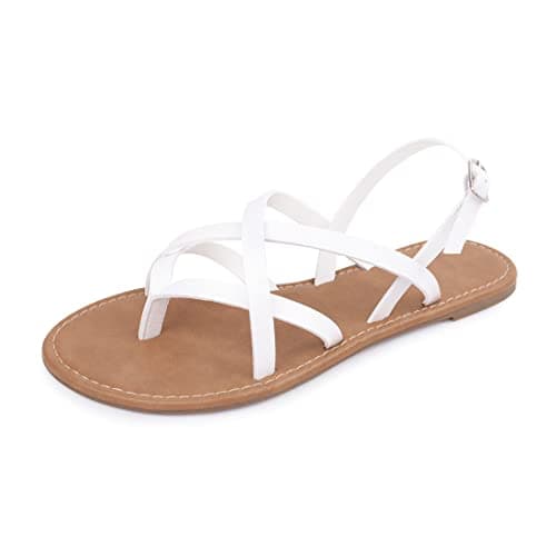 Huayuanwell Women's Gladiator Flat Sandals Fisherman Strappy Sandals Ankle Strap Sandals (7, White)