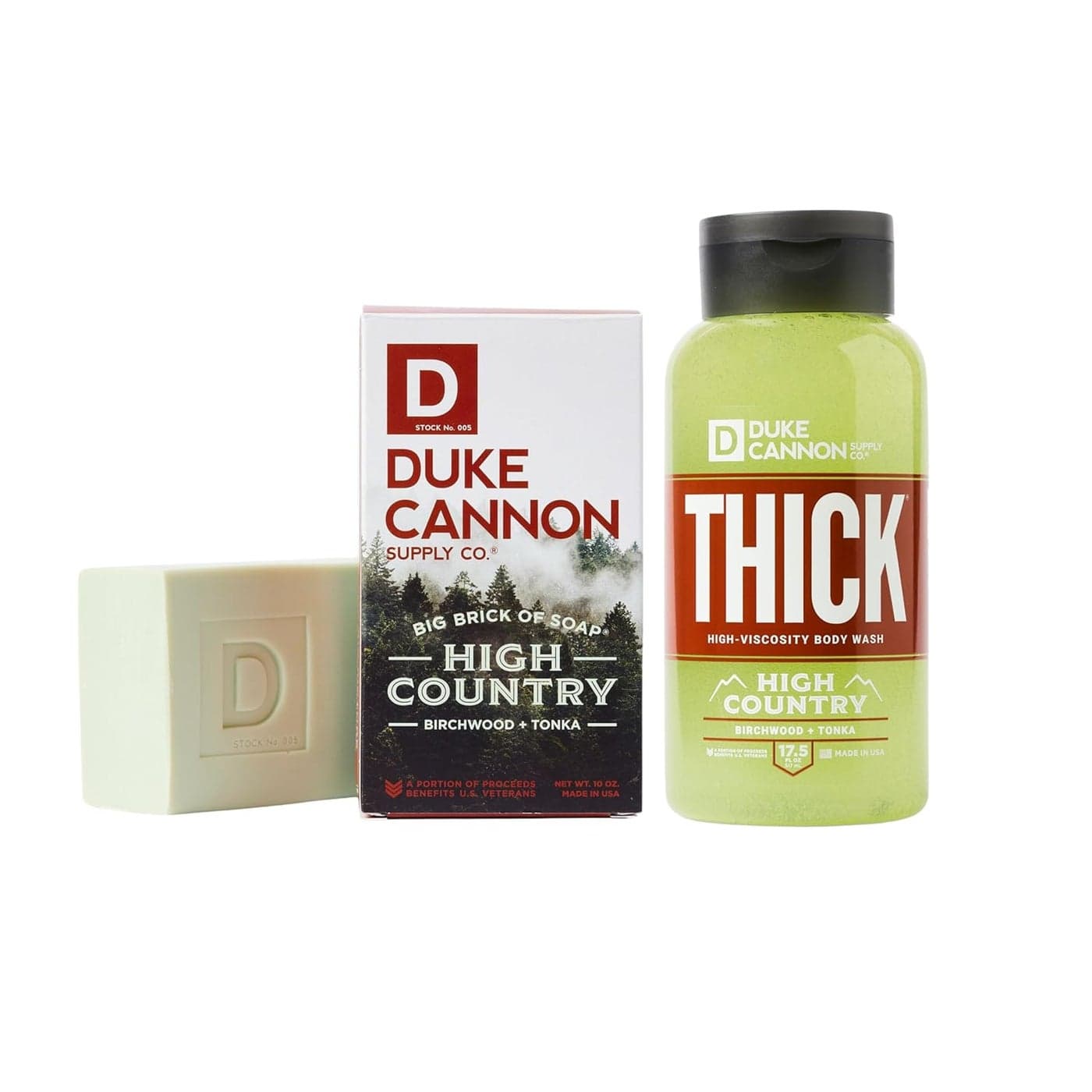 Duke Cannon High Country Big Brick of Soap THICK High Viscosity Body Wash Birchwood Tonka Scent 10oz TripleMilled Soap Bar 175oz ExtraThick Body Wash 2 Pack Bundle
