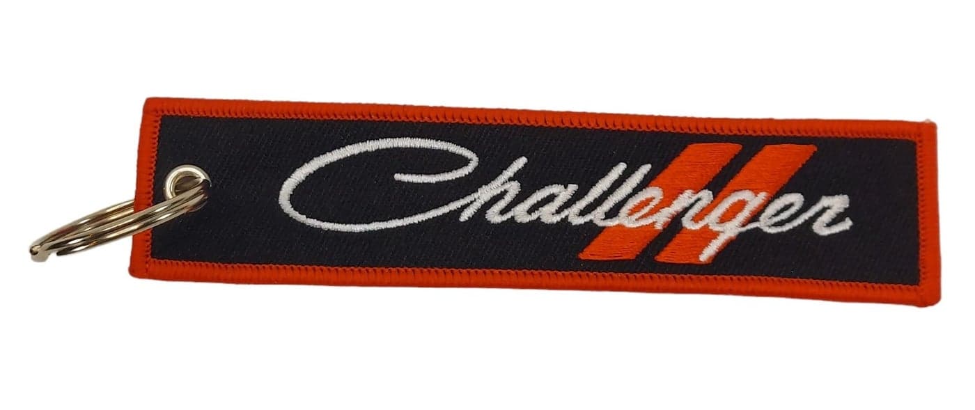 Detroit Shirt Company Dodge Challenger Logo embroidered Twill Keychain 5 x 1 Challenger logo front Classic Dodge Rhombus logo back