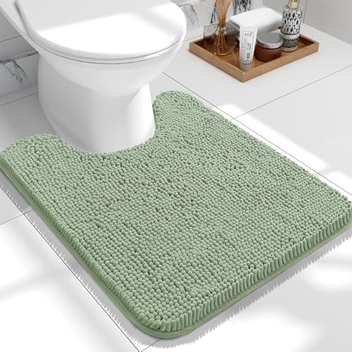 OLANLY Toilet Rugs U-Shaped 24x20, Extra Soft Absorbent Chenille Contour Bathroom Rugs for Toilet, Dry Quickly, Machine Washable, Non-Slip Bath Mat, Sage Green