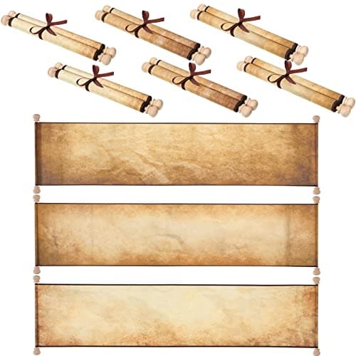 6 Pcs Blank Scrolls Paper with Wood Rods Vintage Quick Drop Old Scrolls Paper with Rods for Writing Drawing Calligraphy Wedding Vows Invitation Cosplay Prop Renaissance Festivals, 7.3 x 30-32 Inch