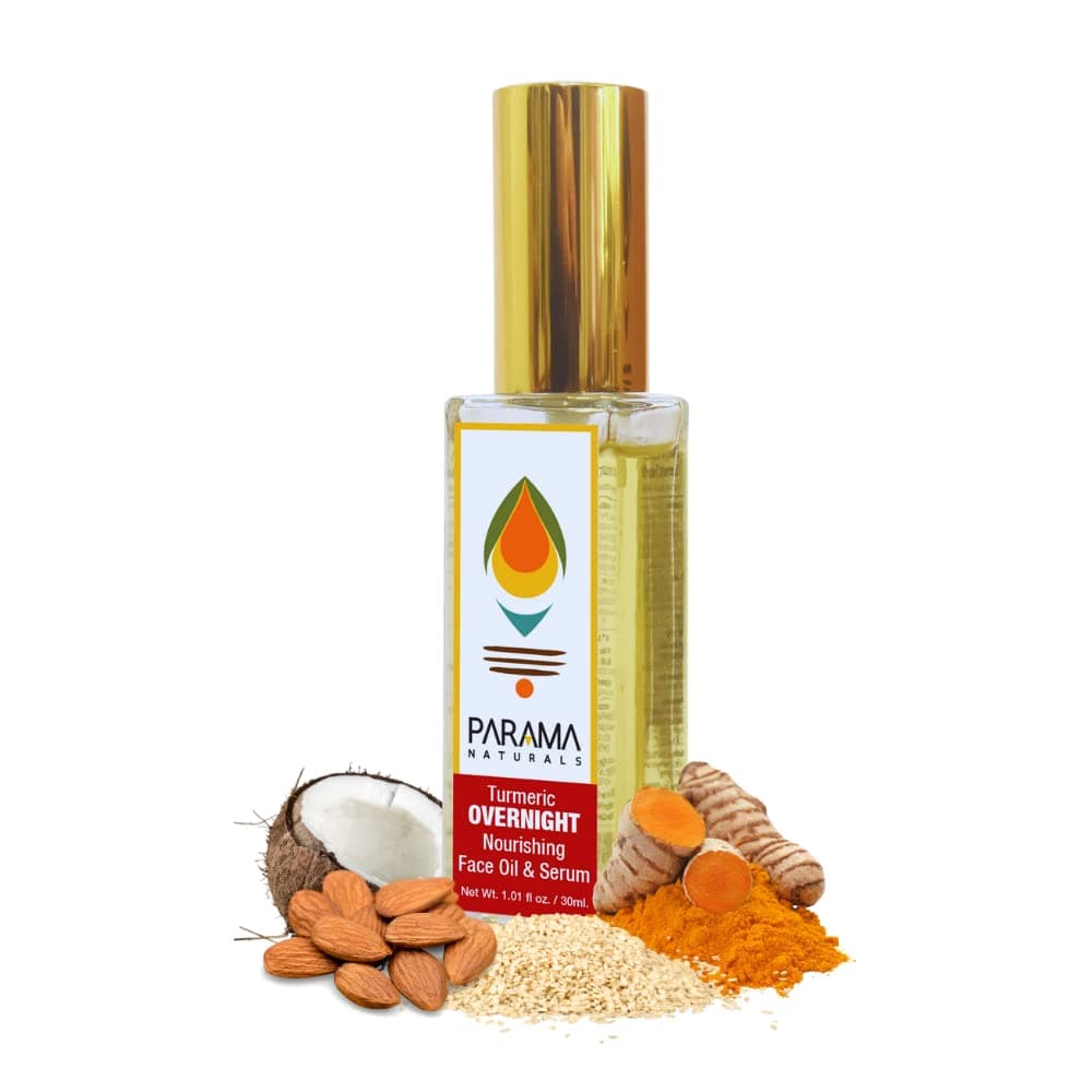 Parama Naturals Turmeric Overnight Face Oil Serum AntiAging Brightening Nourishing Night Repair for Glowing Skin NonSticky 100 Natural Vegan ChemicalFree 30ml