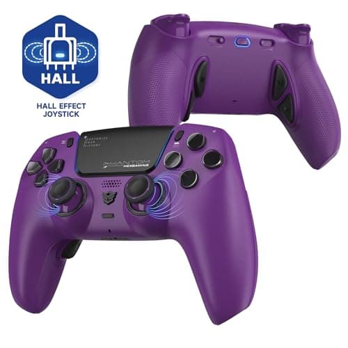 HEXGAMING PHANTOM Controller for Competitive Gaming Hall Effect 4 Remappable Buttons 6 Profiles 8 Interchangeable Stick and Adjustable Triggers Compatible with ps5 PC Mobile Twilight Purple