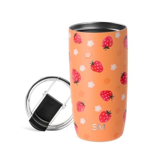 Simple Modern Voyager Tumbler with Flip Lid Travel Coffee Mug Insulated Stainless Steel Cold Brew Iced or Hot Coffee Cup Gifts for Women Men Her Him 16oz Strawberry Fields