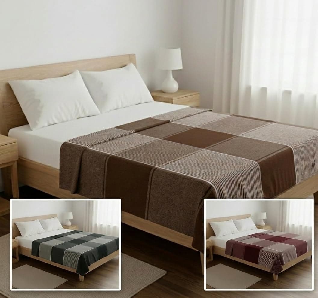 THARUNSHA ELITE 100% Pure Cotton Blanket Single Size AC Comforter Reversible Blanket Daily use 60X90 inch Set 3