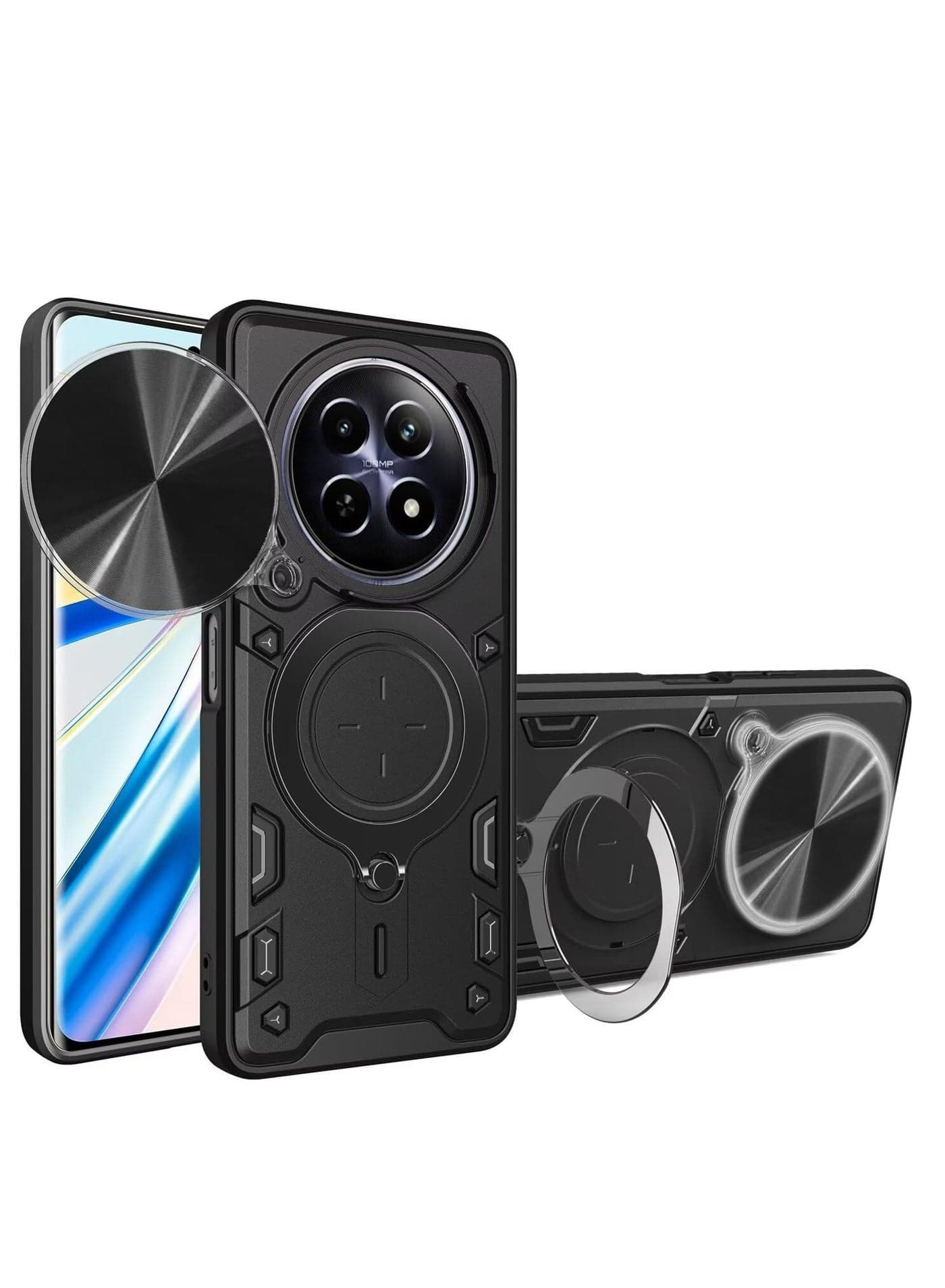 Mobile Phone Case Cover for realme 12 5G/realme 12x 5G, Slide Camera Lens Cover, 360°Rotating Kickstand Ring, Bumper Shockproof Phone Case,Compatible with Car Magnetic Mount Mobile Phone Case For realme 12 5G/ realme 12x 5G Black