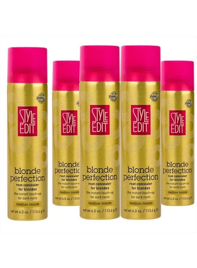 MEDIUM BLONDE Root Concealer Touch Up Spray Instantly Covers Greys And Dark Roots - Professional Salon Quality Blonde Perfection Grays Cover Up Hair Products for Women 4 Ounce PACK OF 5