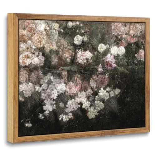 InSimSea Framed Canvas Wall Art, Vintage Country Garden in May Flower Wall Art, Rustic Wall Decor for Bedroom, Living Room, Bathroom, 8"x10"