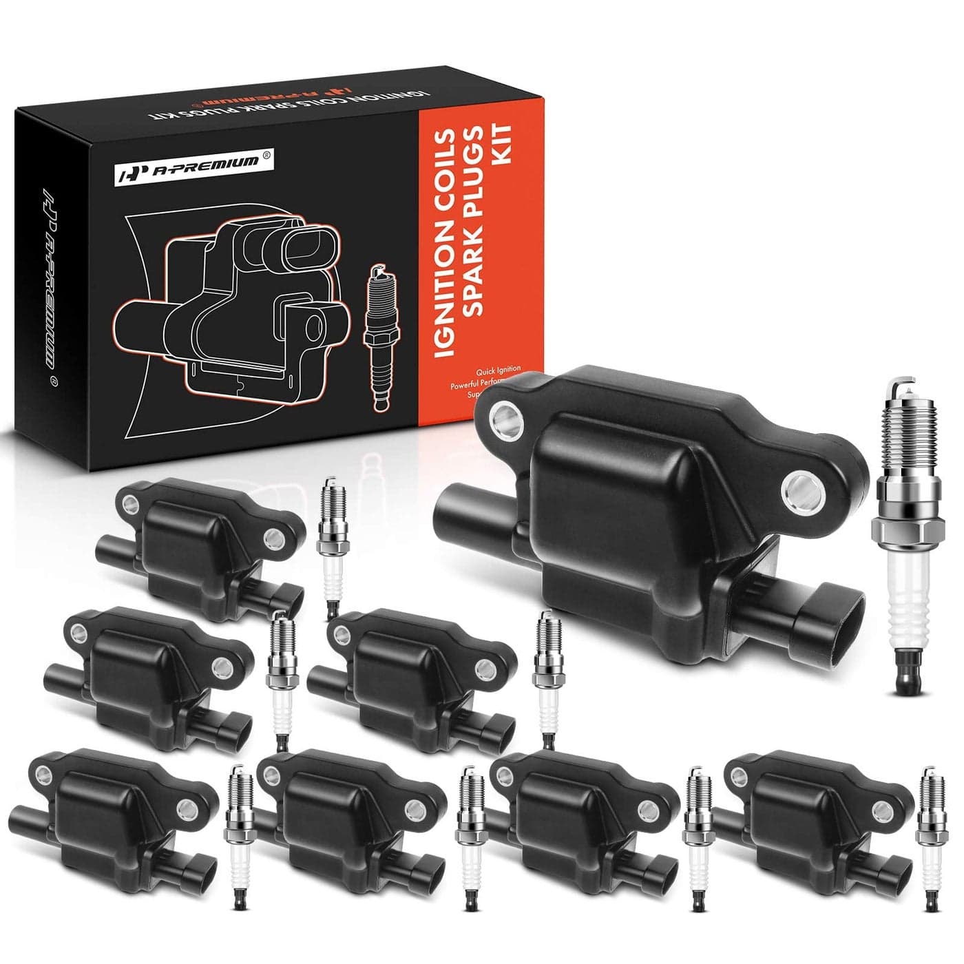 APremium Set of 8 Ignition Coil Pack and Iridium Spark Plugs Square Coil Compatible with Chevrolet Silverado GMC Sierra 20072013 Cadillac CTS 20062015 V8 48L 53L 60L 66L